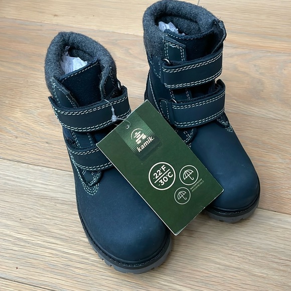 NWT Kamik boys navy blue leather gray hiking snow boots winter 11 - Picture 1 of 5